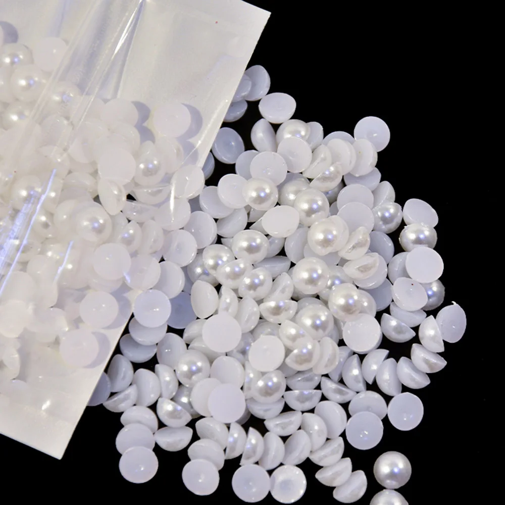 1Bag Nail Art Rhinestones Mixed Size(2-7mm) White ABS Pearls Half Round Flatback Pearls For DIY Decoration Nail Bead Stones #KY8 images - 6