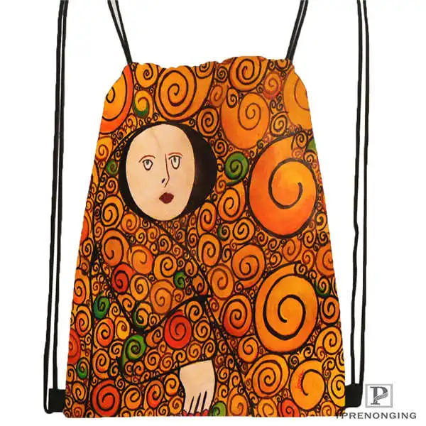 Custom gustav_klimt _ походная сумка на шнурке милый рюкзак для детей (черная спинка) 31x40 см