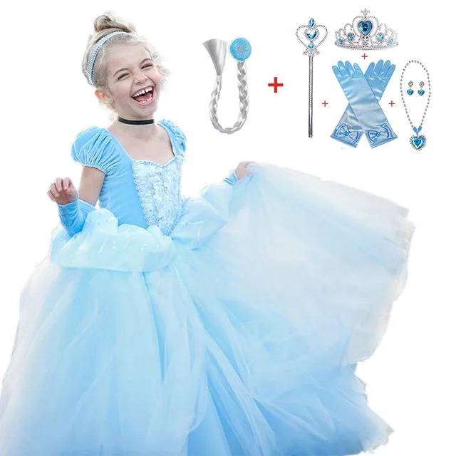 

Cosplay Costumes Party Princess Dress Christmas Kids Dresses For Girls Cinderella ElsaDress Fantasia Blue Vestidos 3-6-10 Years