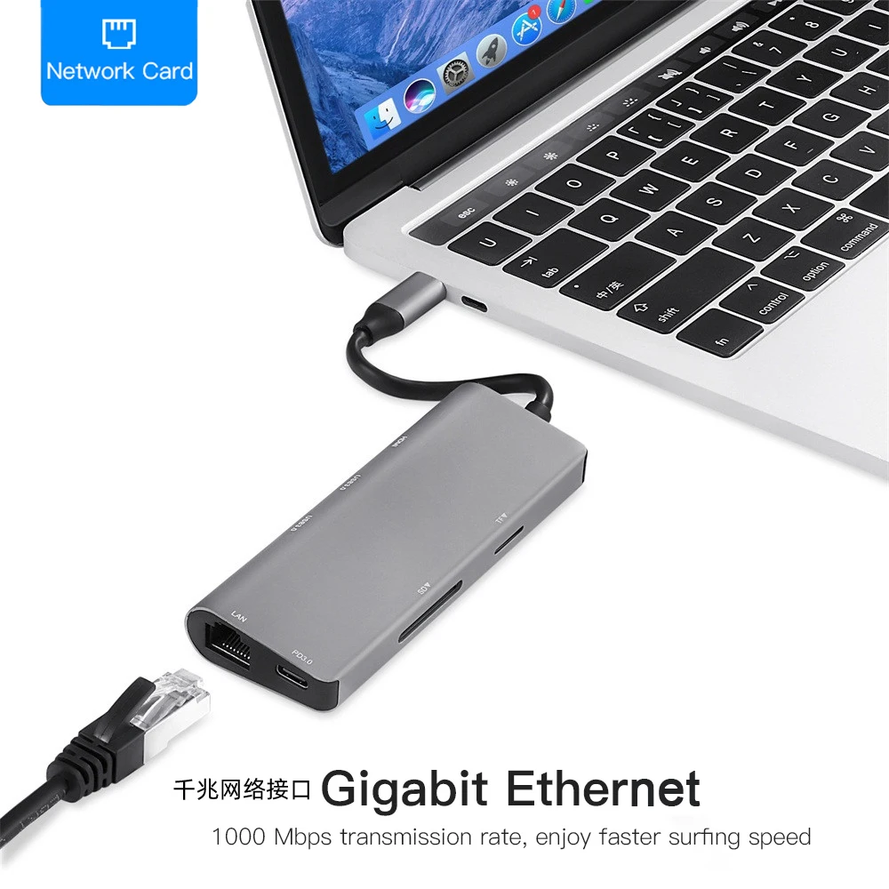 Pingle 7 в 1 USB3.0 концентратор USB-C HDMI 4K гигабитный Ethernet Rj45 адаптер USB SD/TF кардридер для MacBook Pro iPad type-C концентратор Hdmi