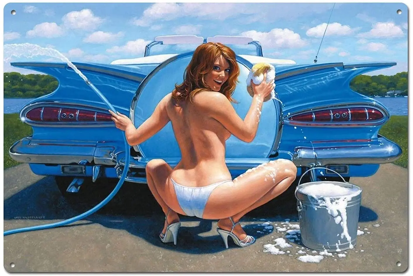 

MAIYUAN Car Wash Beauty Sexy Woman Tin Signs Metal Wall Poster Door Plaques for Wall Decor 7.8 x 11.8 Inches