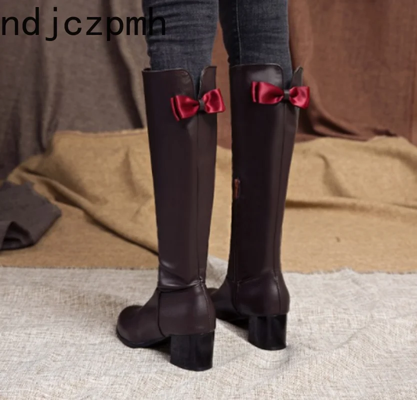 Женские ботинки новинка зимняя женская обувь с круглым носком и бантом бабочкой