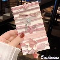 9pcslot pink hair elastic ties bands for women knot headbands swan bracelet girls flower ropes bow star pendant ponytail holder
