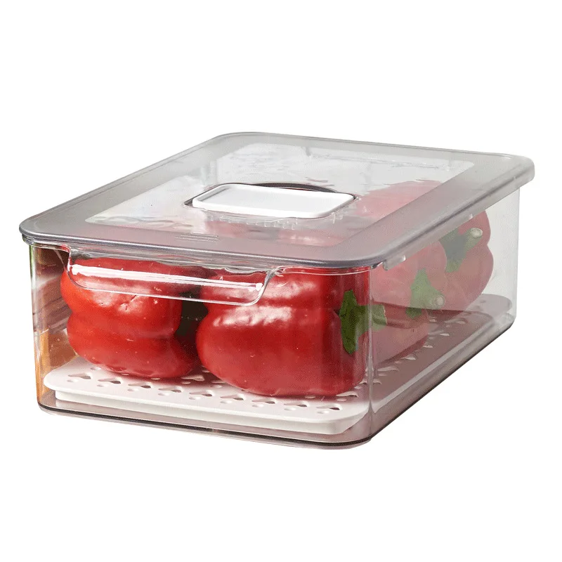 

Kitchen fruit and vegetable storage box, food and seafood compartmentalization box, transparent draining frozen storage box