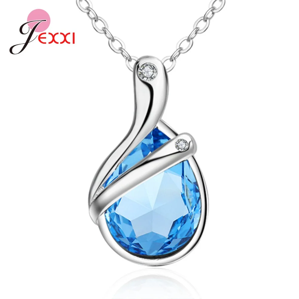 

2020 New Arrival Models Crystal Cubic Zirconia Pendant Necklace 925 Sterling Silver Hot Sale Sea Blue Women Jewelry Wholesale
