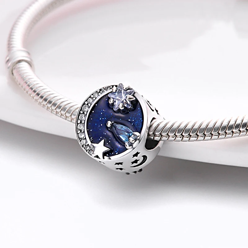 

HOT SALE Trend 925 Sterling Silver Starry Sky Dangle Charm Beads Fit Original Pandora Bracelet Pendant Necklace Jewelry