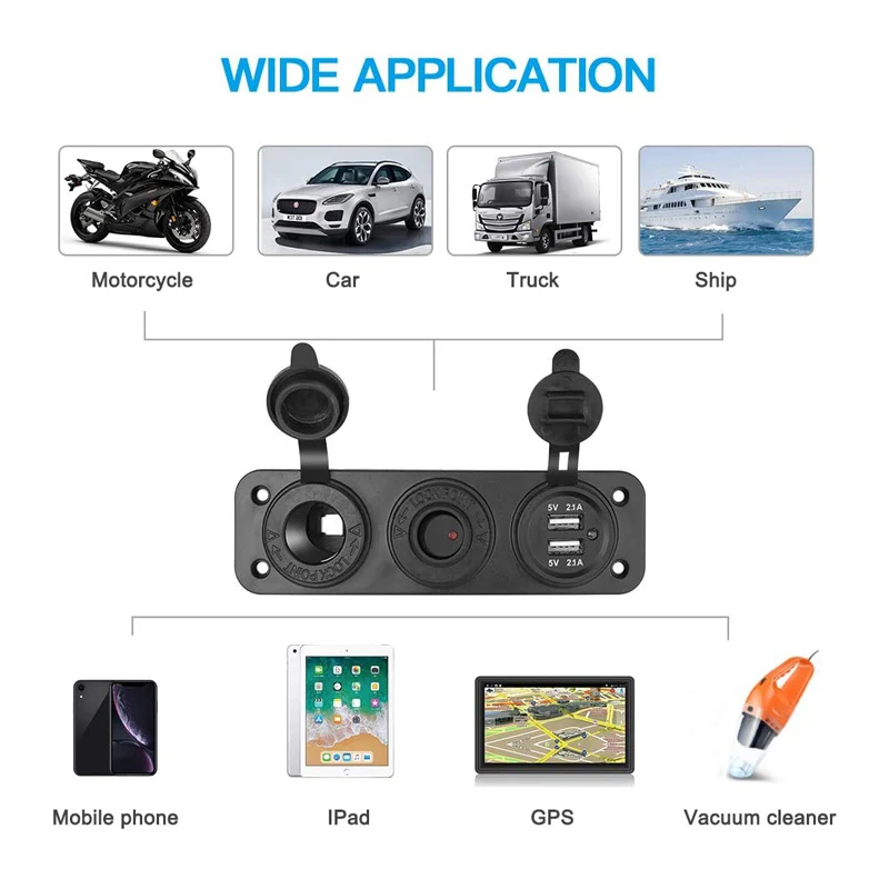 Водонепроницаемое зарядное устройство с двумя USB-портами для прикуривателя 4.2A |