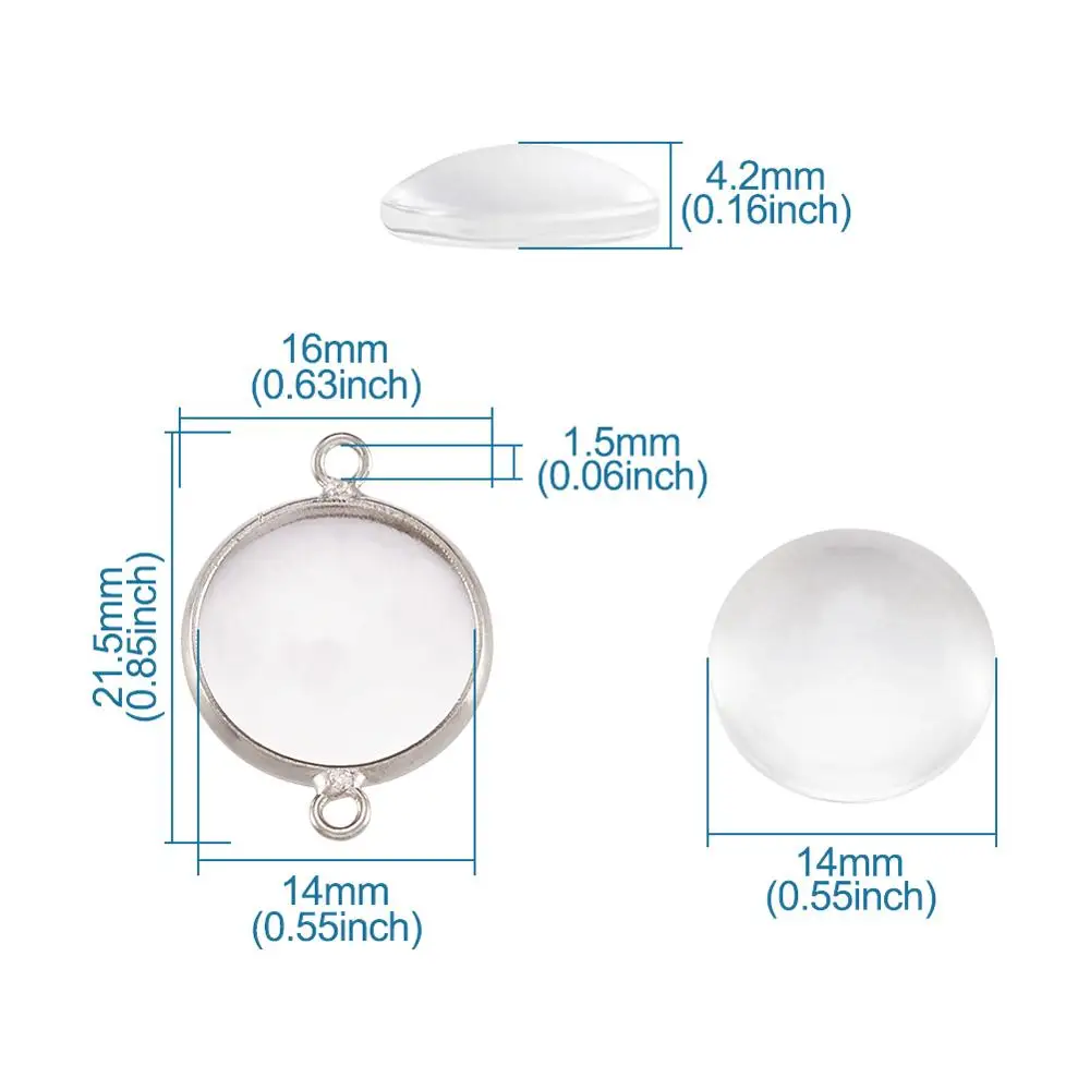 10 компл./лот 14 мм купольная прозрачная стеклянная крышка и 21 5x16x2 5 платиновая