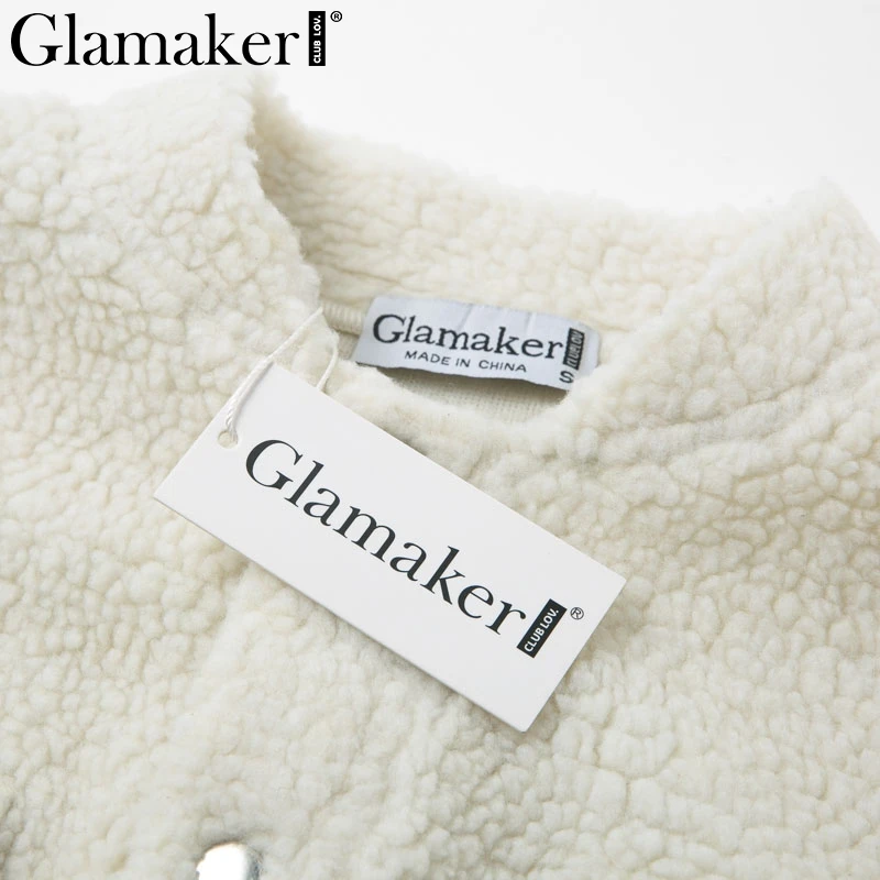 Glamaker, теплое пальто из искусственного меха, меховая верхняя одежда для женщин, сексуальный белый карман, женское плюшевое пальто, осенняя короткая куртка из искусственного меха, зимнее пальто