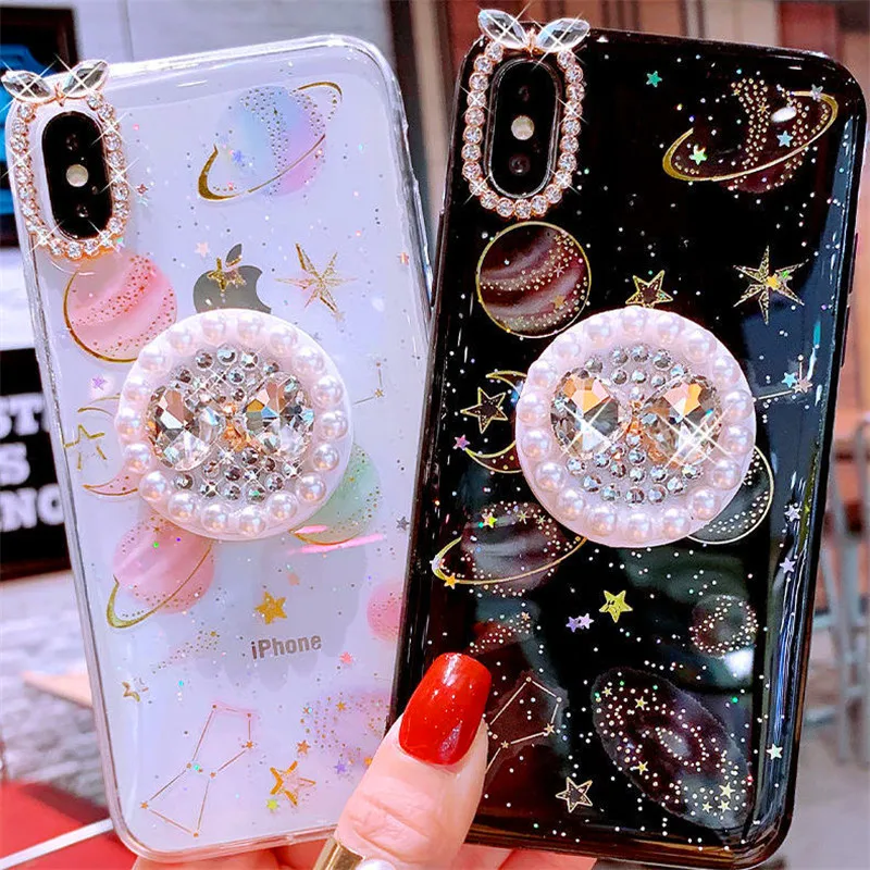 

Rhinestone star pearl stand iphoneX mobile phone shell iPhone11pro all-inclusive anti-fall XsMax soft shell 78plus female models