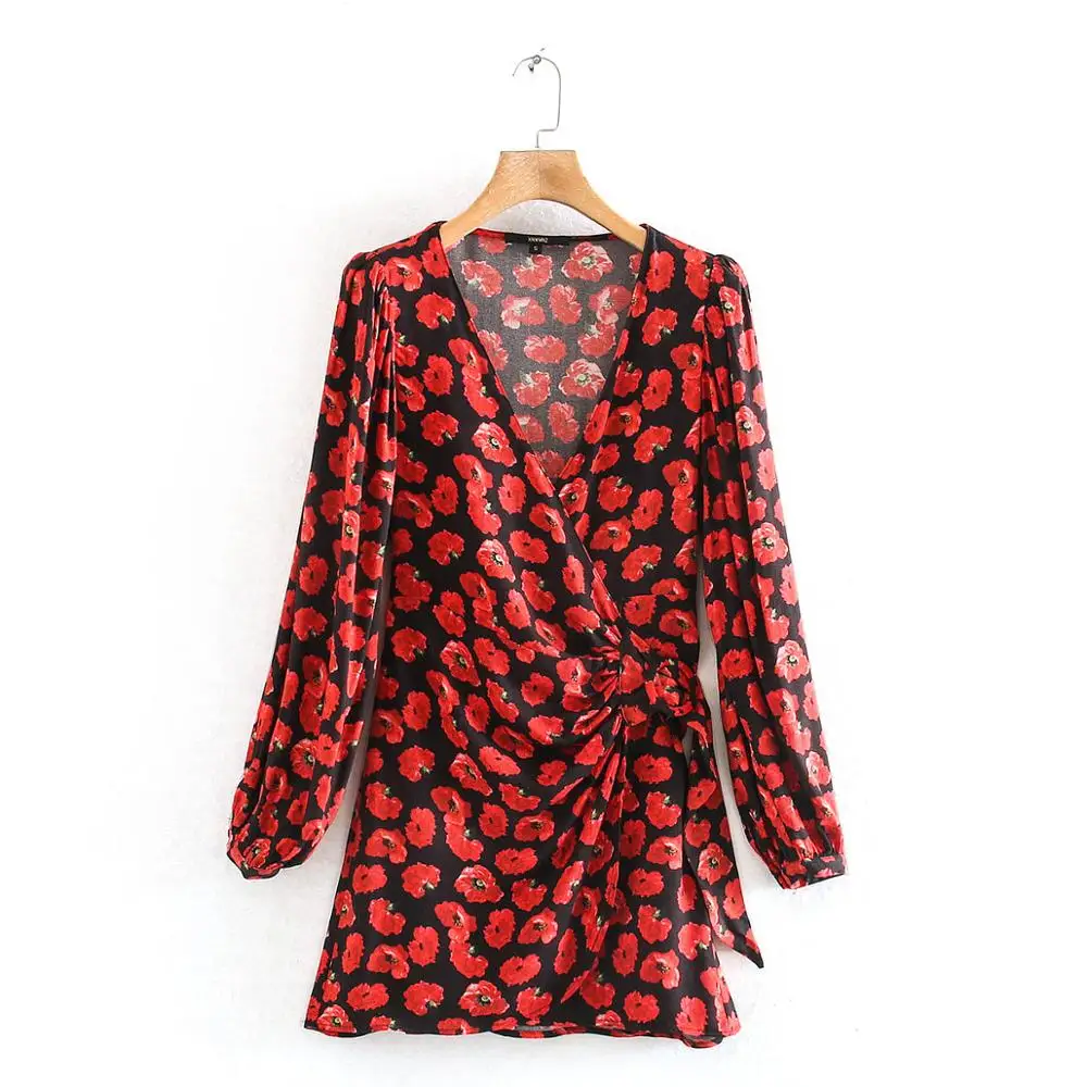 Женское винтажное мини платье с v образным вырезом и цветочным принтом женские