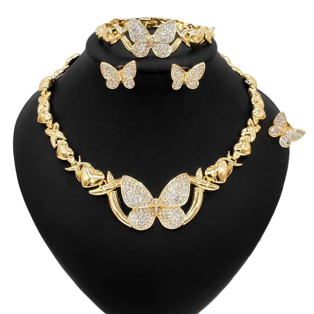 

Yulaili Hugs and Kisses Luxury Big Butterfly Xo Necklace Set Jwelery Women Costume Indian Trendy Gold Filled Jewelry Set