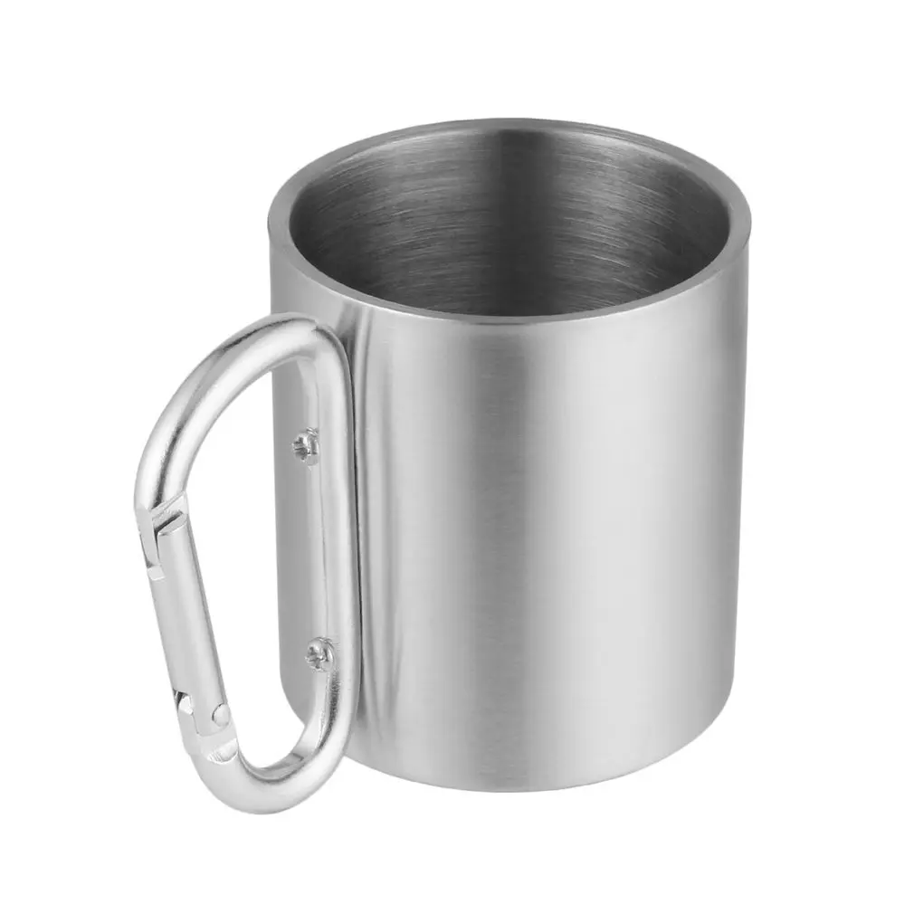 

Outdoor Stainless Steel Water Tea Coffee Mug Self Lock Carabiner Handle Cup For Camping Hiking Climbing Portable