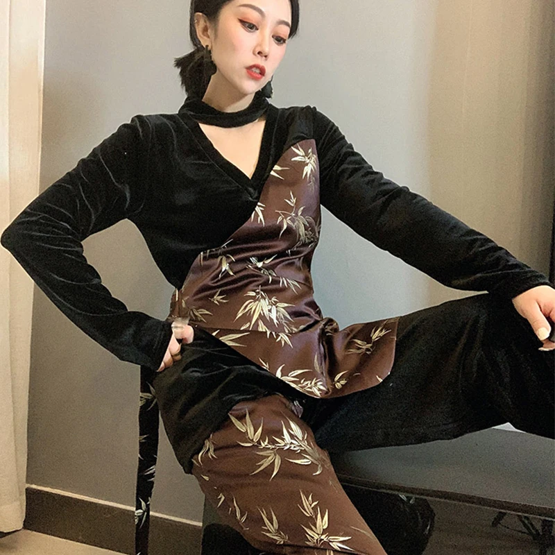 

XITAO Patchwork Print Asymmetrical Women's Sets Trendy Fashion New Style O Neck Collar Long Sleeve Personality Elegant ZY3986