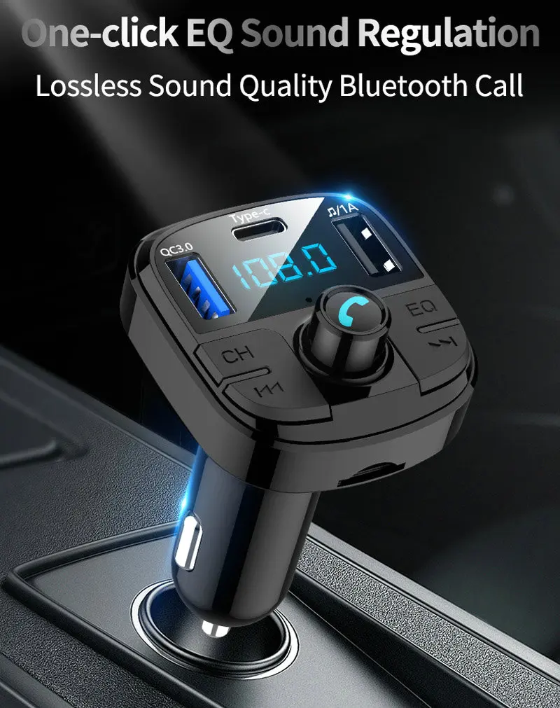 Автомобильное зарядное устройство Tikigogo QC3.0 с функцией быстрой зарядки 3 USB Bluetooth