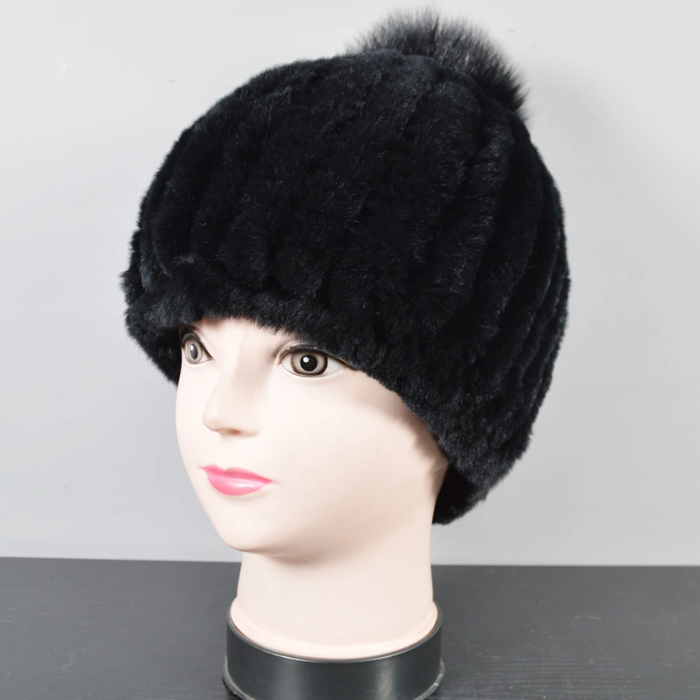 2020 детские трикотажные натуральным лисьим меховым помпоном головные уборы для
