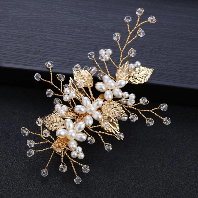 1pcs Leaf Barrette Alligator Hair Clip Baroque Pearl Hairpins Headdress Headpiece Goddess Wedding Accessories Jewelry | Украшения и