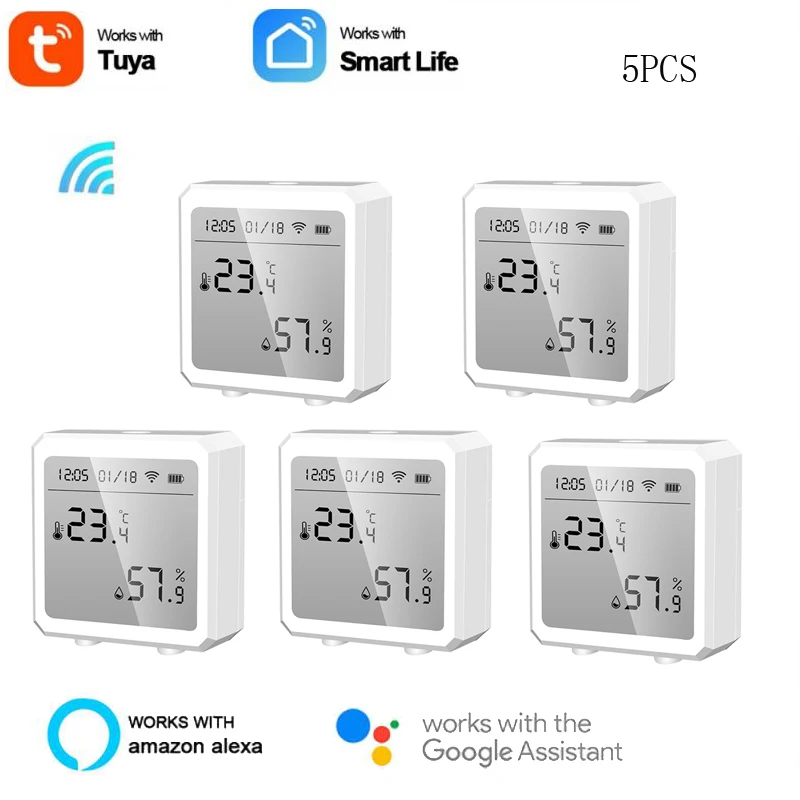 

Смарт-датчик температуры и влажности Tuya с поддержкой Wi-Fi, 5 шт.