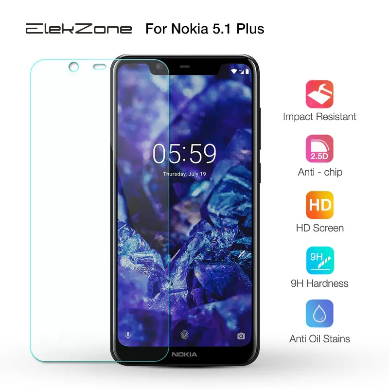 2 шт. для Nokia 5,1 Plus закаленное Стекло Экран защитная пленка, Стекло протектор для Nokia 5,1 Plus HD с уровнем твердости 9H Стекло прозрачная передняя gla