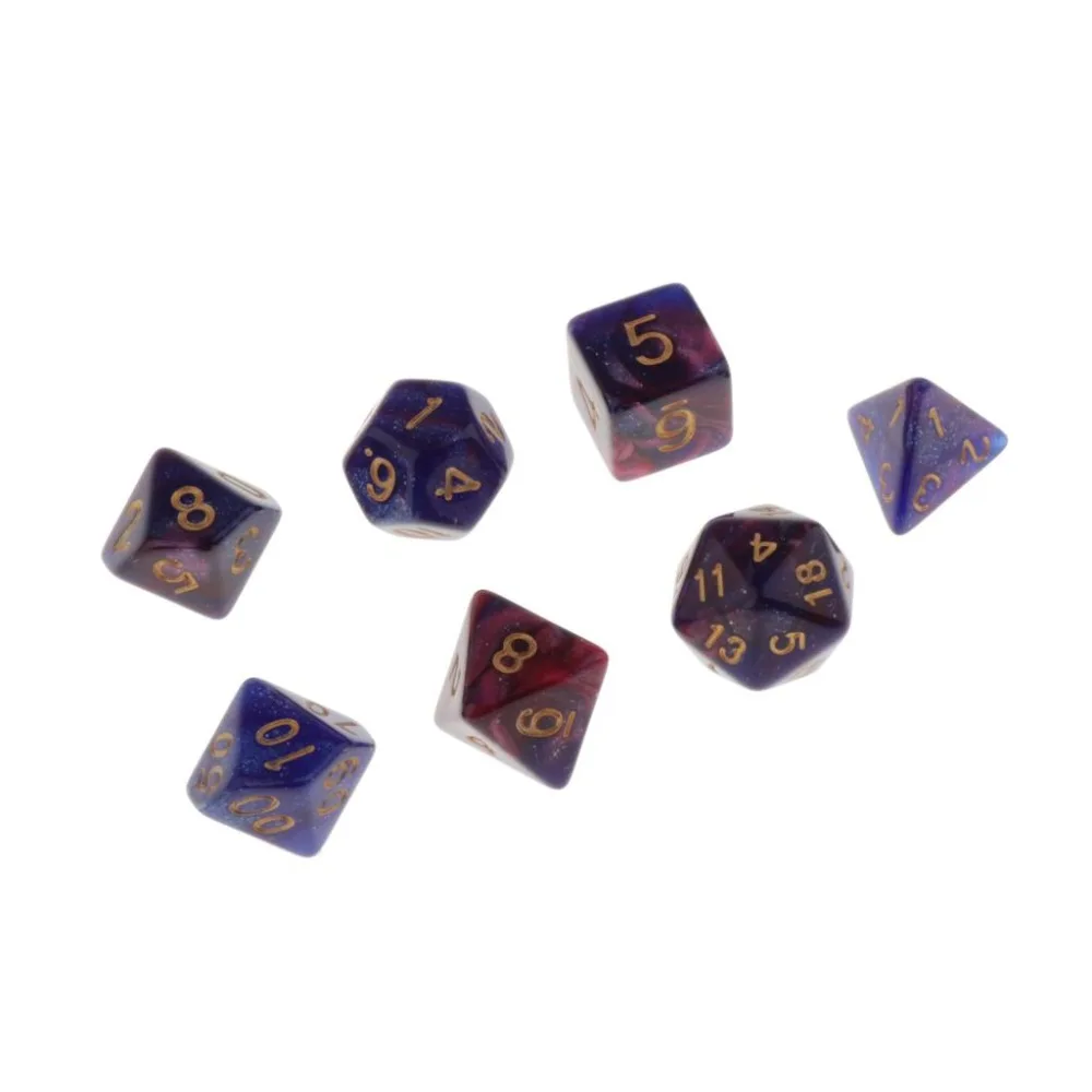 MagiDeal, 7 штук, многогранные кости для подземелий и драконов, D20, D12, D10, D8, D6, D4, настольные игры+ вечерние кубики