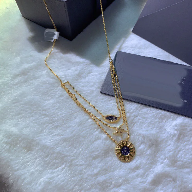 

2020 New High-quality Golden Yellow Tropical Ocean Three-layer Adjustable Necklace Microcubic Zirconia Women's Party Jewelry