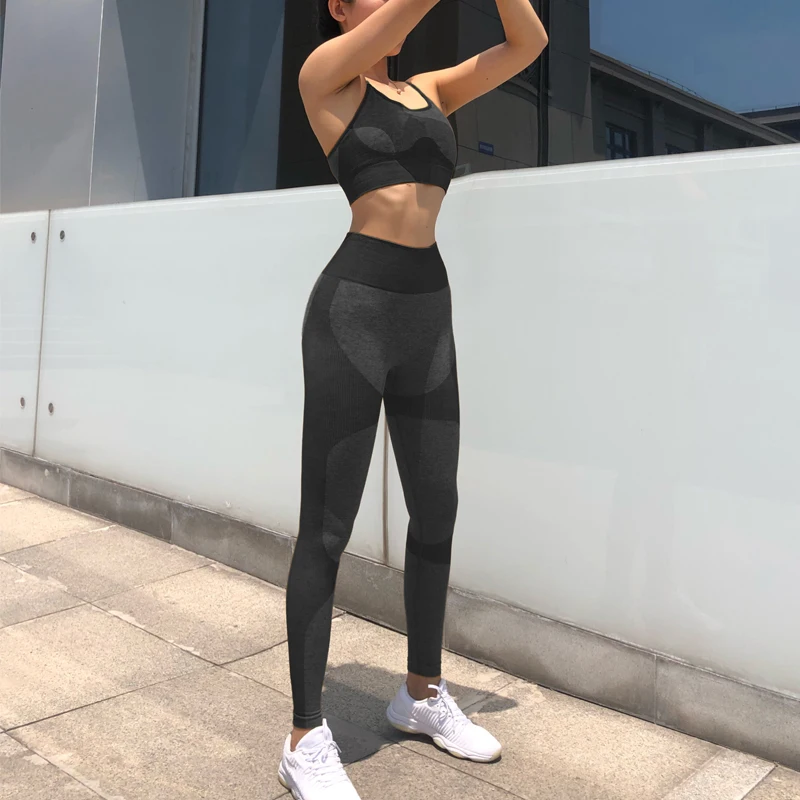 Женский бесшовный костюм для йоги спортивный фитнеса женщин комплект бега в