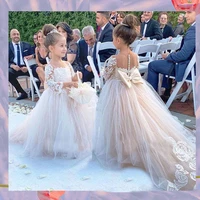 fatapaese lace flower girl dress bows childrens first communion dress princess tulle ball gown wedding party dress 2 14 years