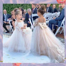 Gaun Gadis Bunga Renda FATAPAESE Gaun Komuni Pertama Anak-anak Gaun Bola Tulle Putri Gaun Pesta Pernikahan 2-14 Tahun