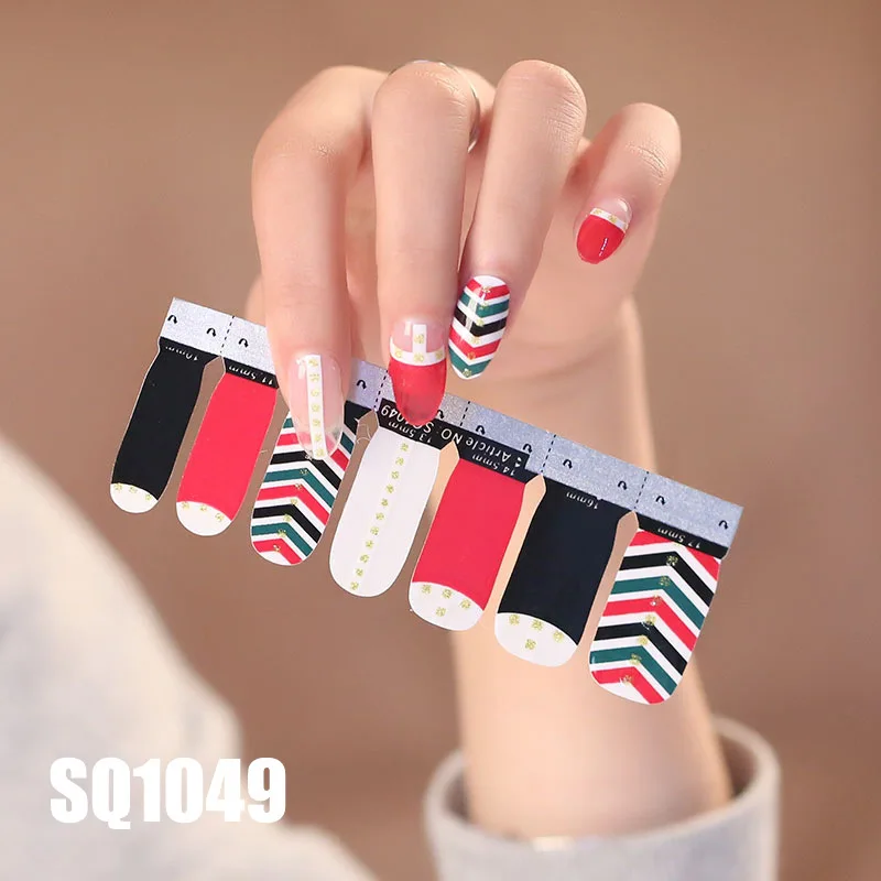 SQ1049 14 насадок/листов, Корейская версия, многоцветные наклейки для ногтей, полное покрытие, лак для ногтей, наклейки, сделай сам, клей для украшения ногтей - Цвет: SQ1049