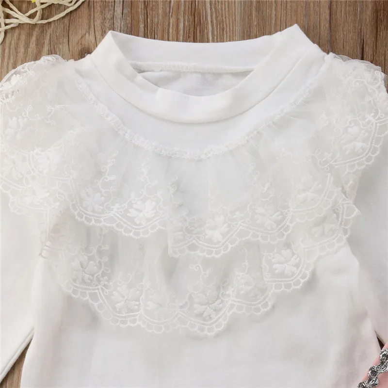 

Toddler Kids Girls clothes Lace long sleeve round neck Ruffle Tops Strap Geometry Skirts Sequin bow Headband 3Pcs Baby Outfits