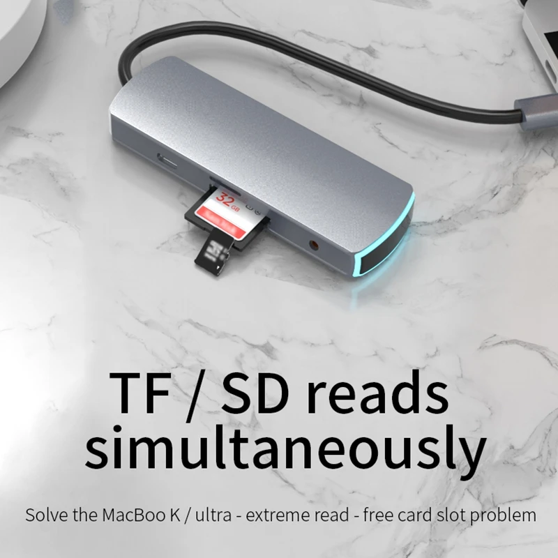 USB C концентратор адаптер 8 в 1 с 3 портами 0 и SD/TF кардридер o Jack PD Быстрая зарядка для
