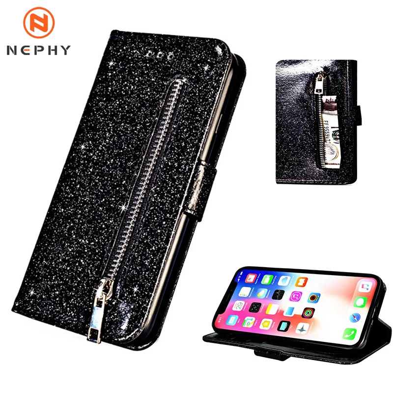 Роскошный кожаный чехол книжка с блестками для iPhone 11 Pro XS Max X XR 10 оболочка 7 8 Plus 6 6S