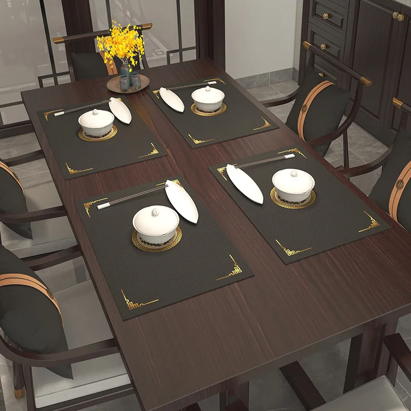 

New Chinese style table mat PU leather household waterproof, oil proof, scald proof, antiskid heat insulation mat bowl mat