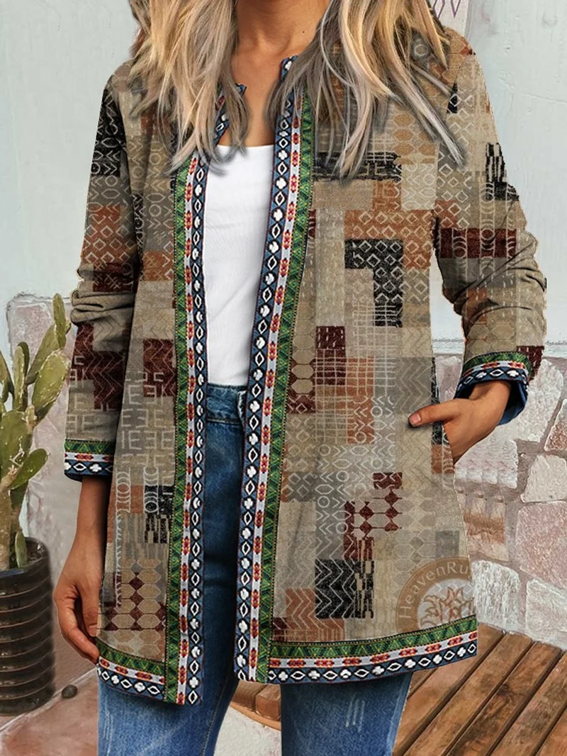 

Autumn Winter New Vintage National Style Printing Long Sleeve Coat Women Jacket Women Cardigan Womens Clothing