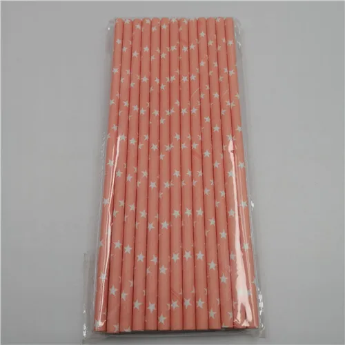 star pink 25 шт., бумажные соломинки в красную полоску, в виде звездочек, в горошек, в виде сердца, бронзового цвета для детей, для дня рождения, свадьбы, вечеринок, креативные питьевые соломы с нашивками - Цвет: star pink