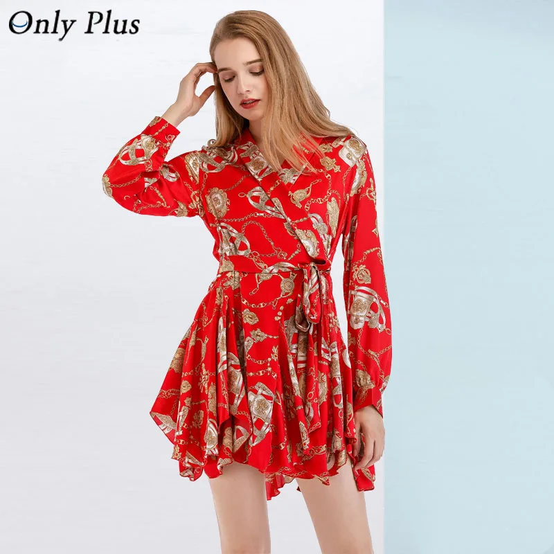 Женское пляжное платье миди красное с запахом v образным вырезом длинным рукавом