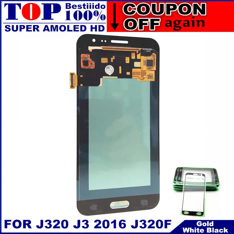 Для samsung Galaxy AMOLED J3 J320 J320F J320H J320FN ЖК-дисплей кодирующий преобразователь сенсорного экрана в сборе с регулировкой яркости
