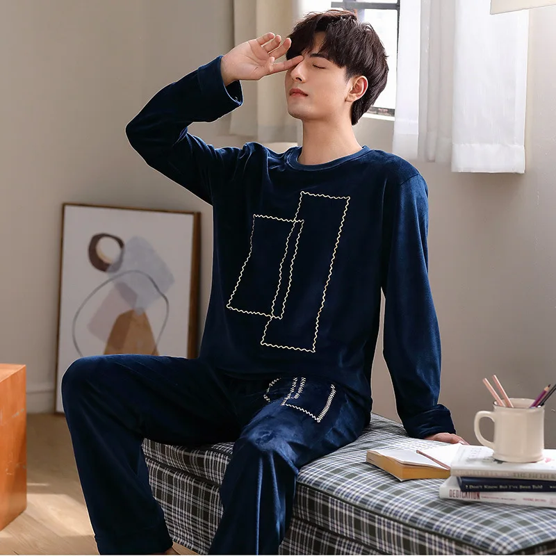 Couple Pajamas Flannel Thickened Warmth Autumn Winter Round Neck Ladies Casual Sleep Wear Men's Lounge Suits Clothes for Women