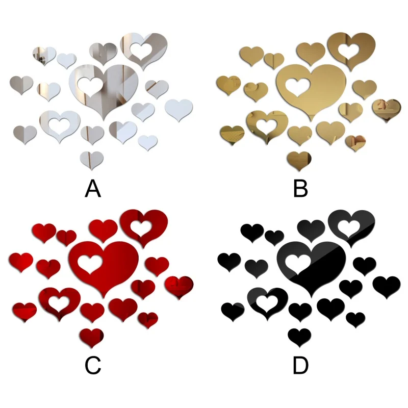 3D Mirror Wall Sticker Heart Shaped Mirror Wall Stickers Removable DIY Wall Poster Decor For Home Living Room