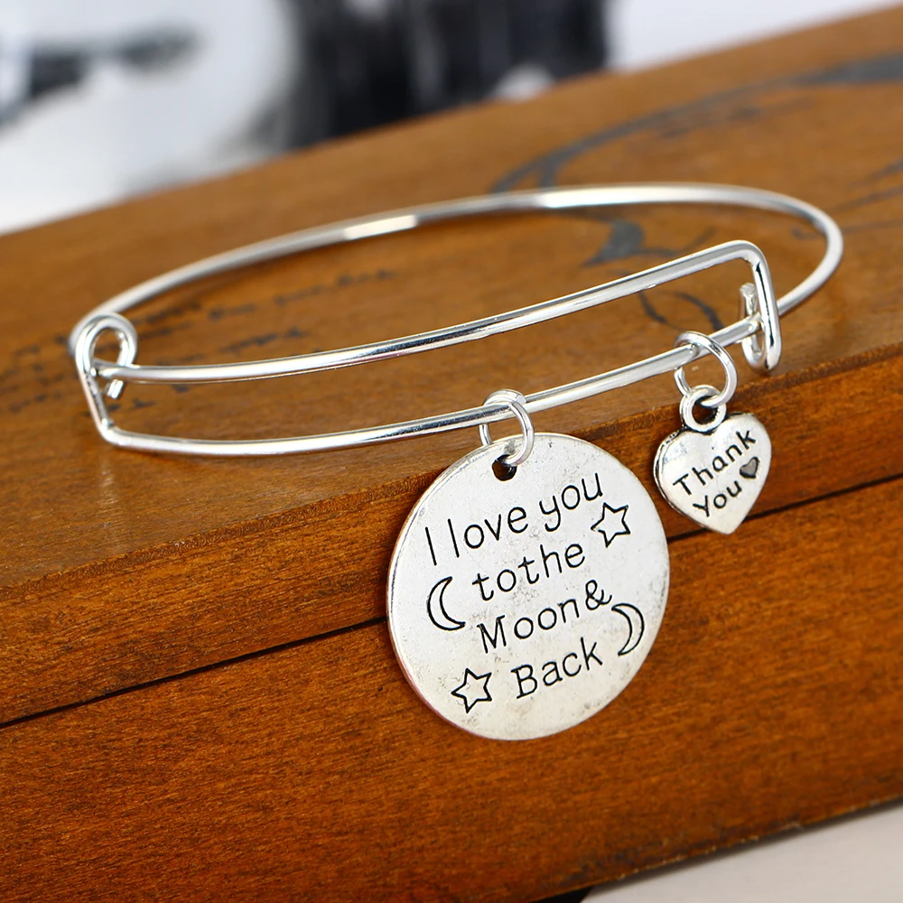 12 шт. Thank You Heart I Love To The Moon &amp Back круглые браслеты с подвесками для семьи мамы папы