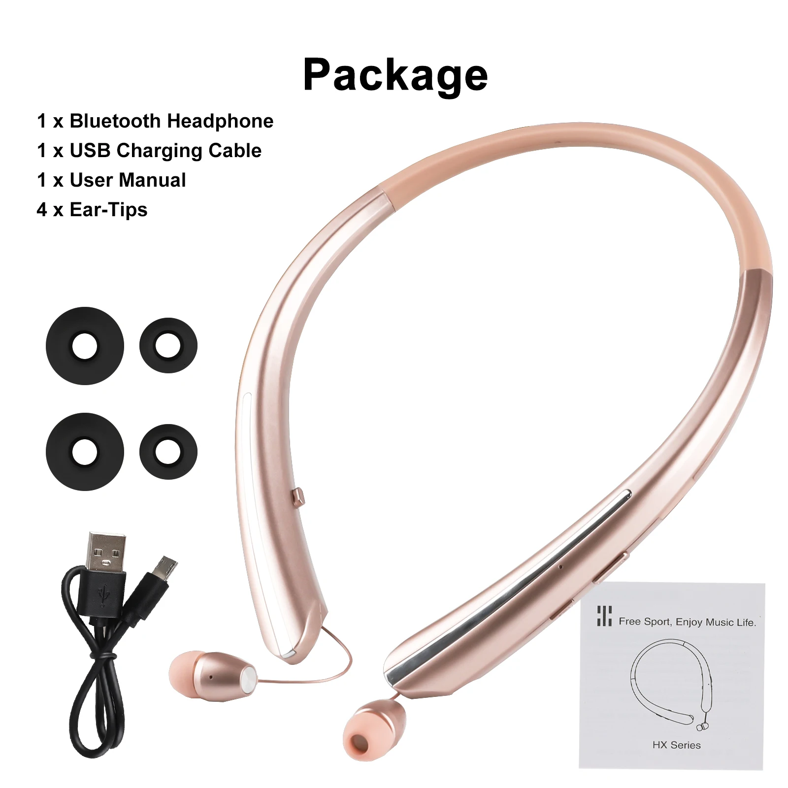 

Bluetooth 5.0 Retractable Headphones Neckband Earbuds Sports Noise Cancelling Headset With Mic Bilateral Stereo IPX5 Waterproof