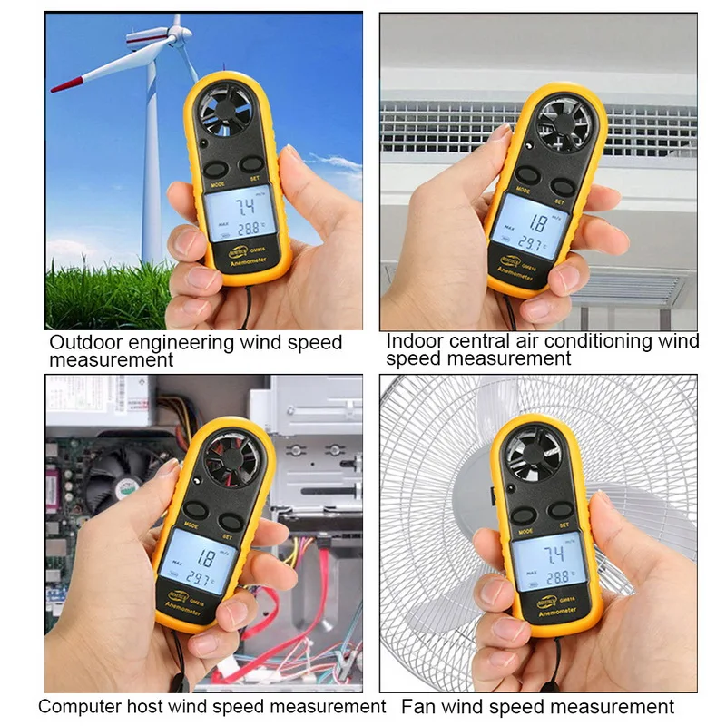 Digital Anemometer Wind Speed Meter GM816 Gauge -10 ~ 45C Temperature Tester Anemometro with Backlight Display | Инструменты