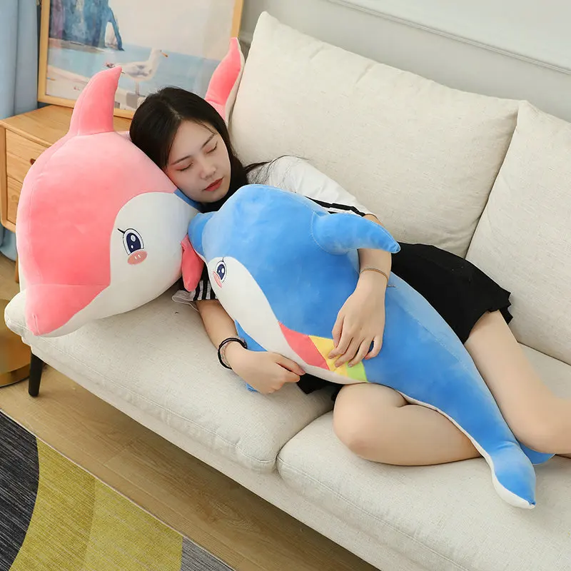 

40-100cm New Cute Sea Fish Plush Toys Kawaii Baby Sleepping Dolphin Doll Kids Pillow Stuffed Soft Cushion Room Decor Gift