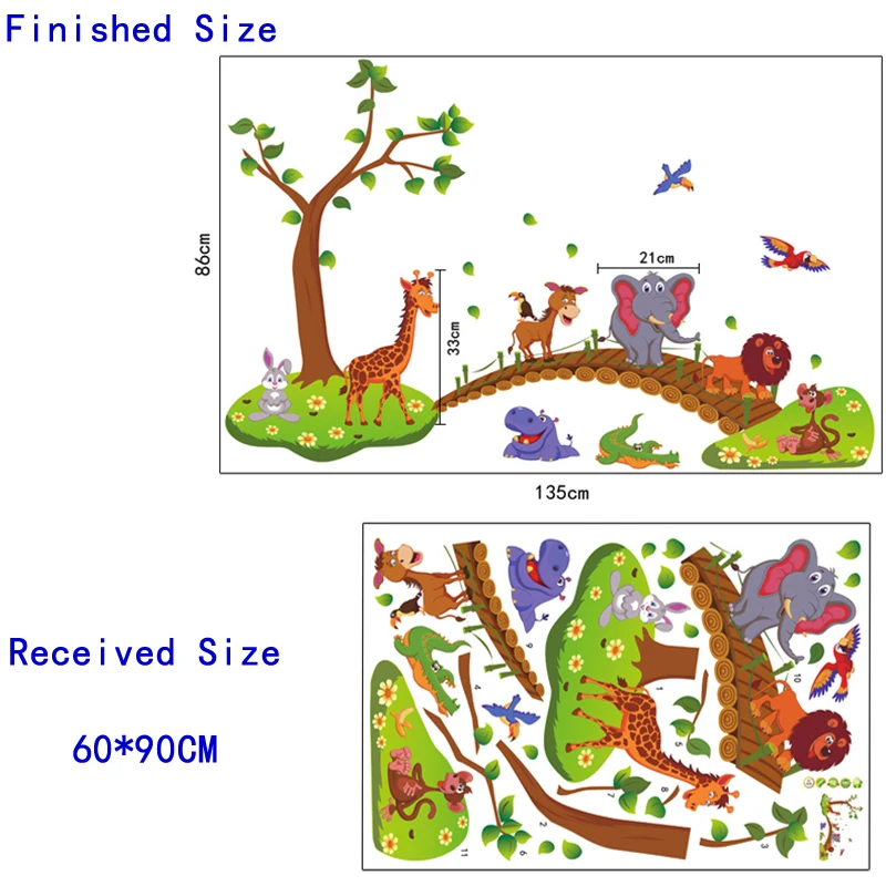 Cartoon Animals Bridge Wall Stickers for Kids Rooms Decoration Vinyl Home Decor Wall Cover Posters