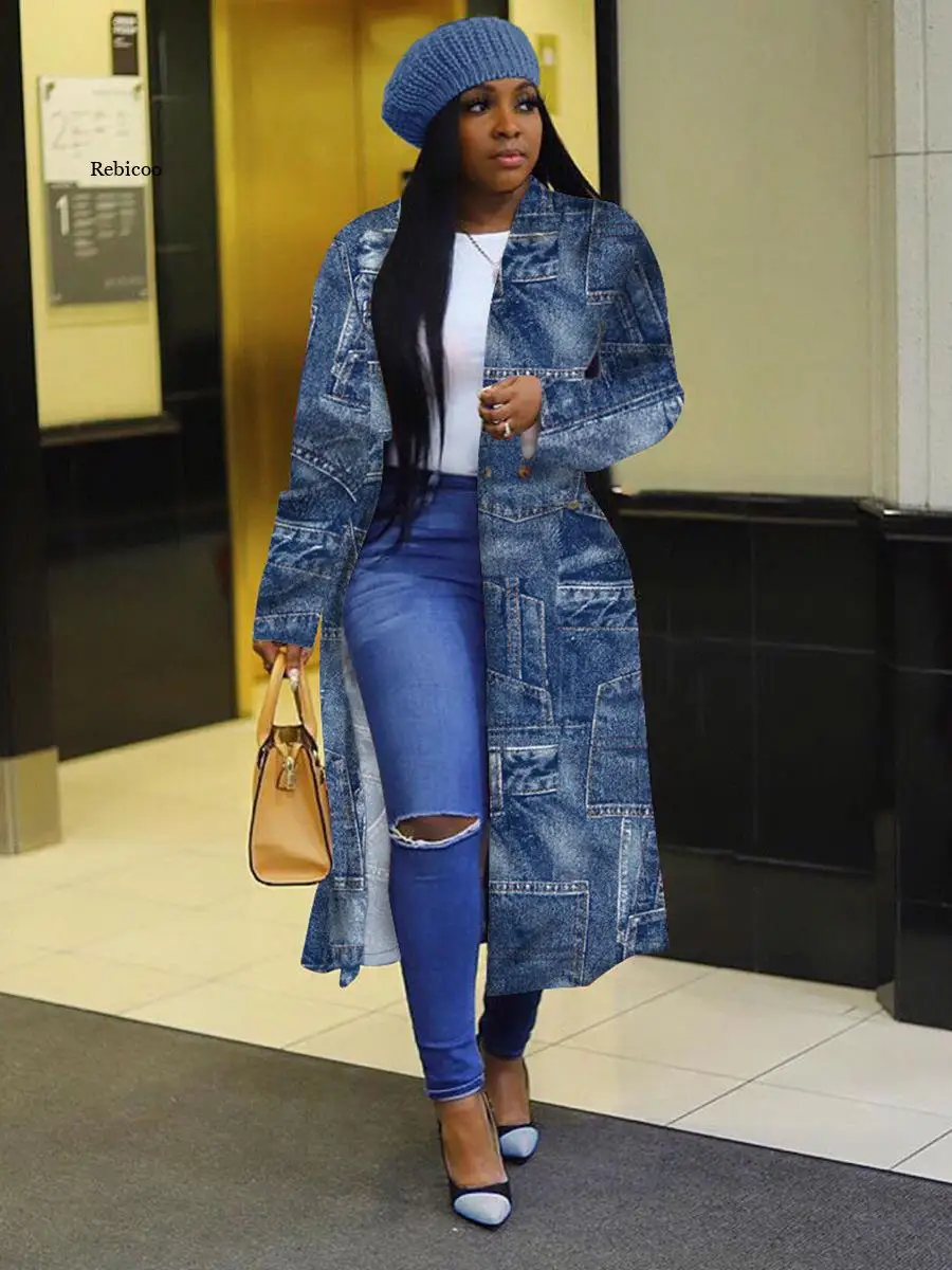 5Xl Plus Size Spring Women Jacket African Clothes Long Sleeve Printing Double-Breasted Lapel Trench Coat New | Тематическая одежда