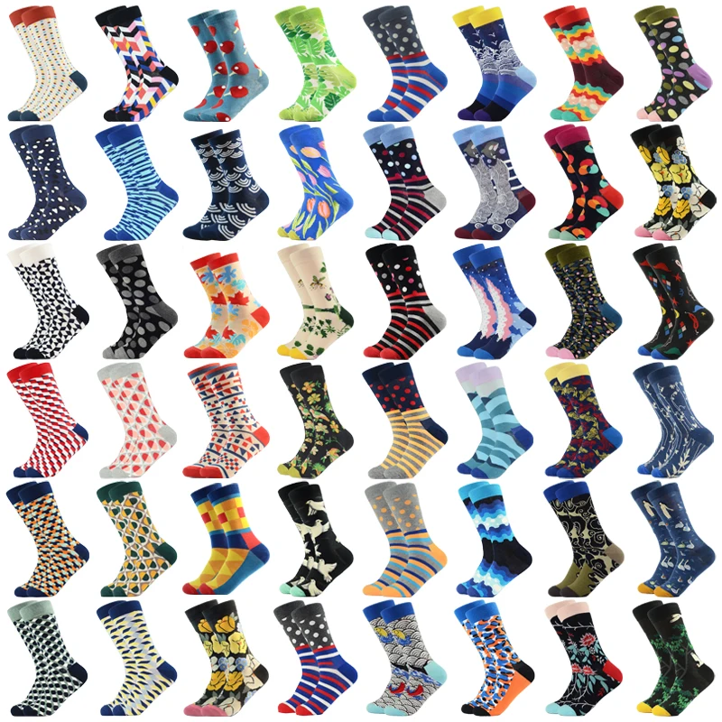 

Novelty Happy Funny Men Socks Harajuku Graphic Combed Cotton Seawater Bird Flowers Rainbow Waves Socks Women Christmas Gift Sock