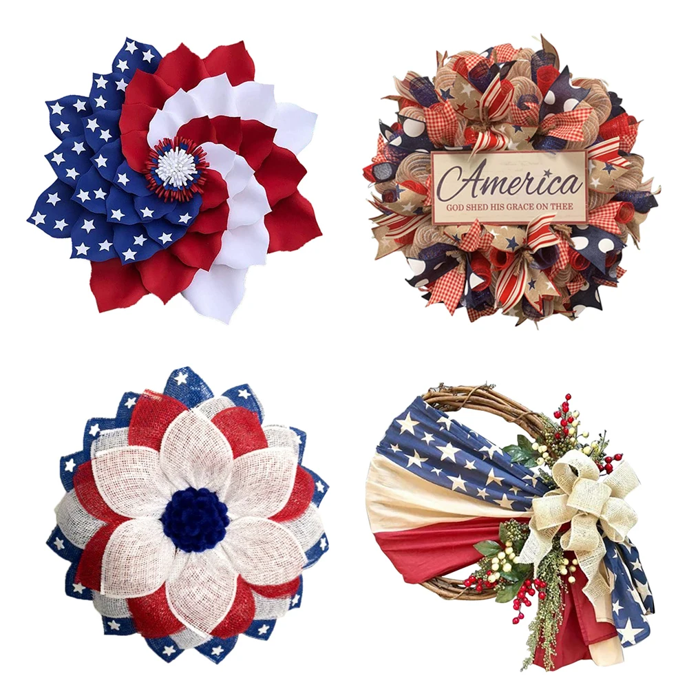 

Independence Day Wreath July 4th Simulation Garland Glory Patriotic Wreath Decorations Flag Ornaments For Door Window Decor