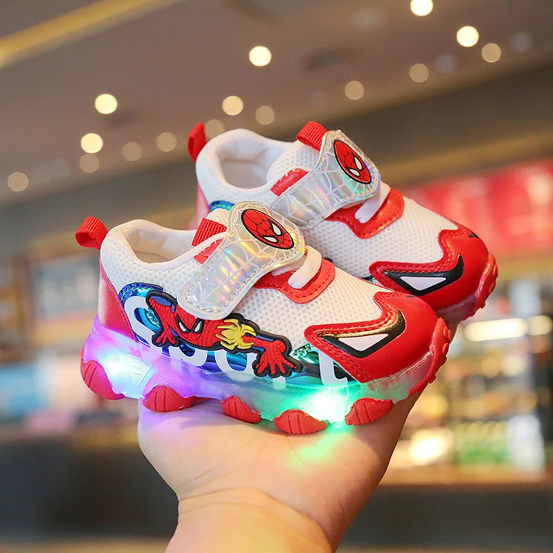 

2021 Spring/Autumn Disney Cool Kids Sneakers Spiderman Fashion Glowing LED Baby Girls Boys Shoes Cute Children Casual Shoes