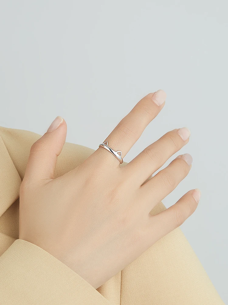 

SILVERHOO S925 Sterling Silver Round Rings Cat-Shaped Adjustable Ring For Women Best Selling Fine Jewelry Valentine Day Gifts