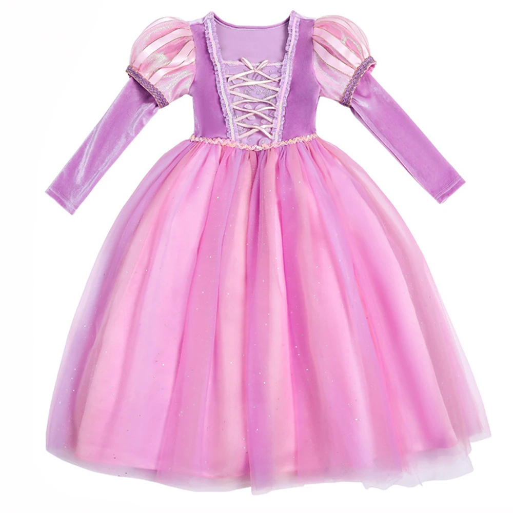 Новинка 2021 платье принцессы для девочек в стиле Рапунцель весенне-осенние